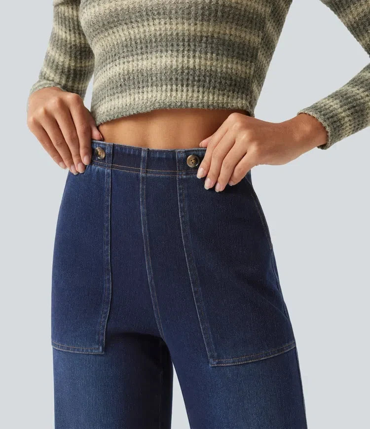 Högmidjade vida jeans för dam med klassisk gylf