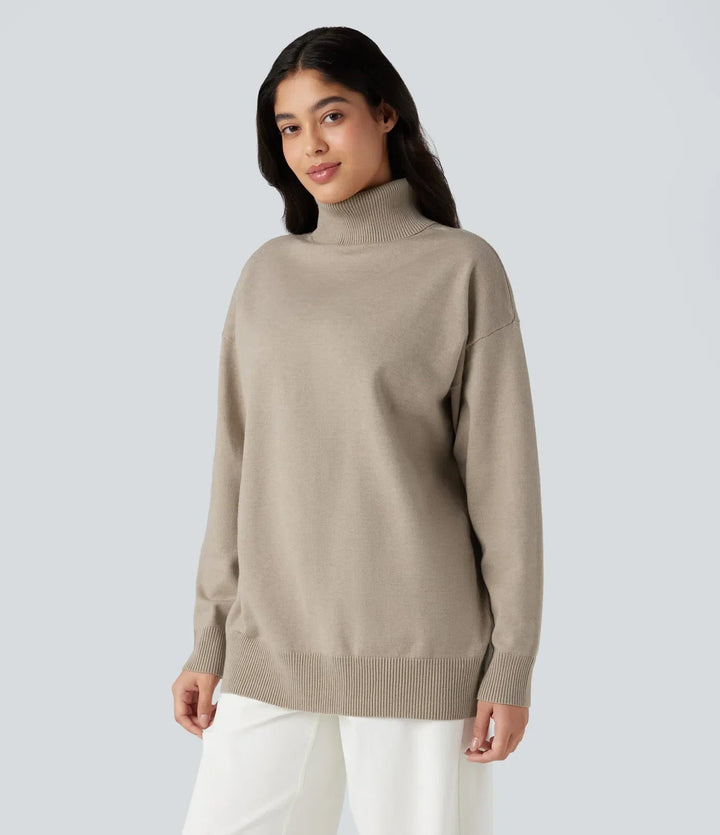 Vändbar damtröja med polotröja-design för höstmode och vardagsmode