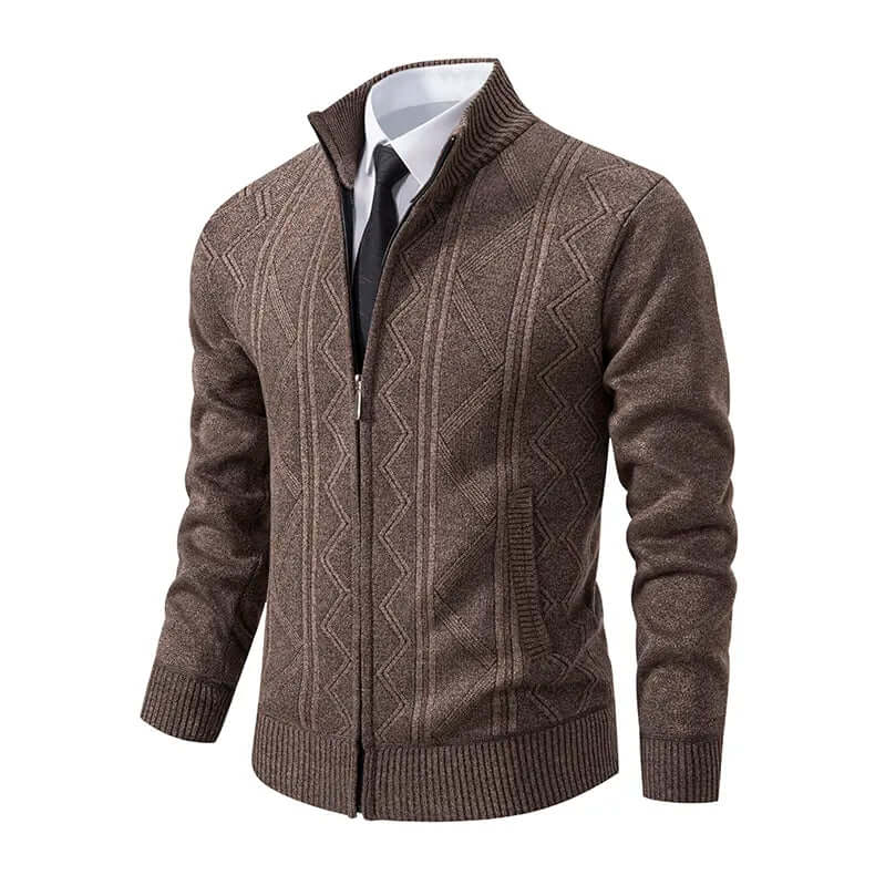 Stickad herrcardigan med dragkedja i stilren design för höst och vinter