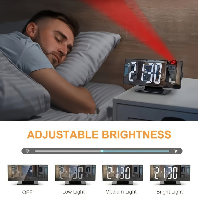 Digital projektionsväckarklocka med stor tydlig LED-display på nattduksbord