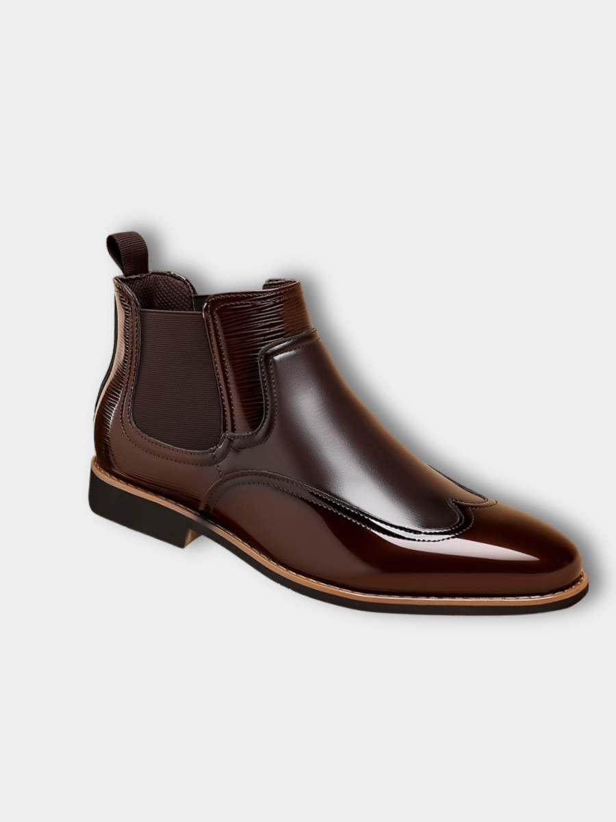 Bruna klassiska chelsea boots för herrar i profil