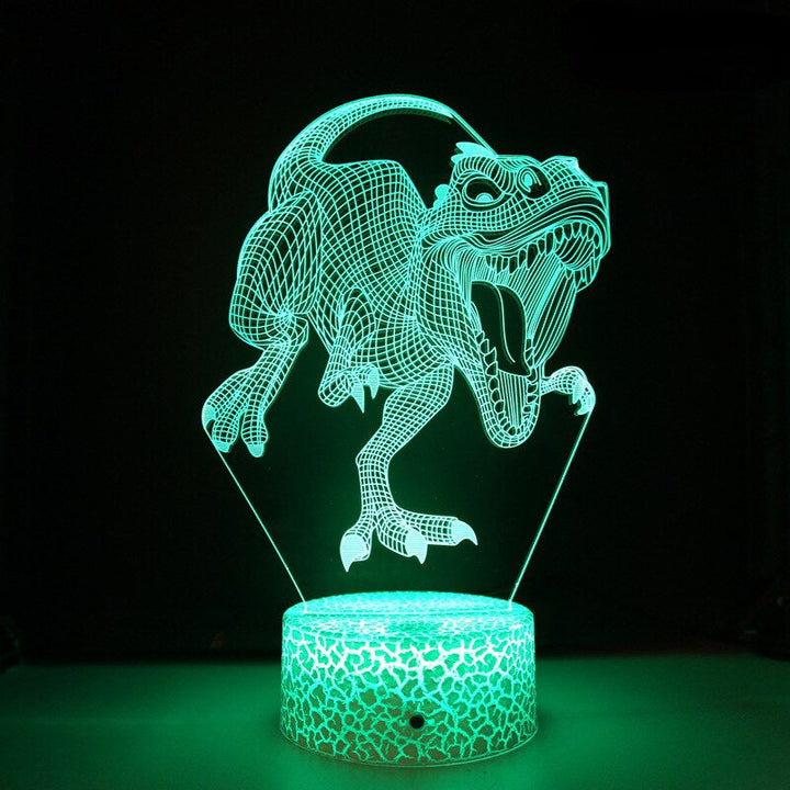 Grön 3D LED-lampa med dinosauriemotiv lyser i mörker
