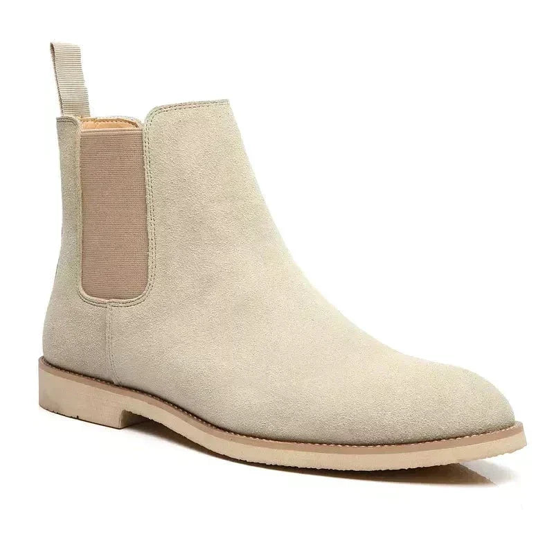 Beige herre Chelsea boots i mockaimitation med elastisk sidopanel