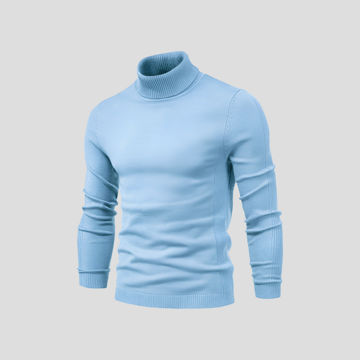 Modern långärmad tröja med turtleneck, detaljbild på kragen