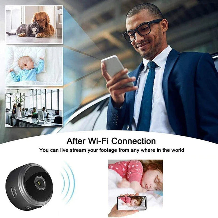 Man som använder appen för att övervaka hemmet i mobilen