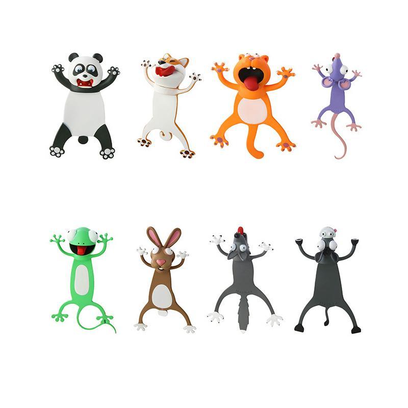 3D-djurbokmärken för barn i färgglad PVC, djurmotiv som panda och hund, perfekt lästillbehör och prydnad.
