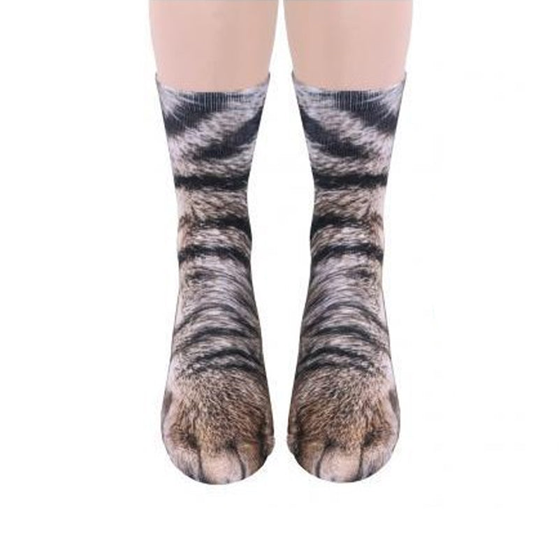 "3D djurtasssockor i mjukt polyester med roliga mönster, visar en elastisk och varm design för alla storlekar."