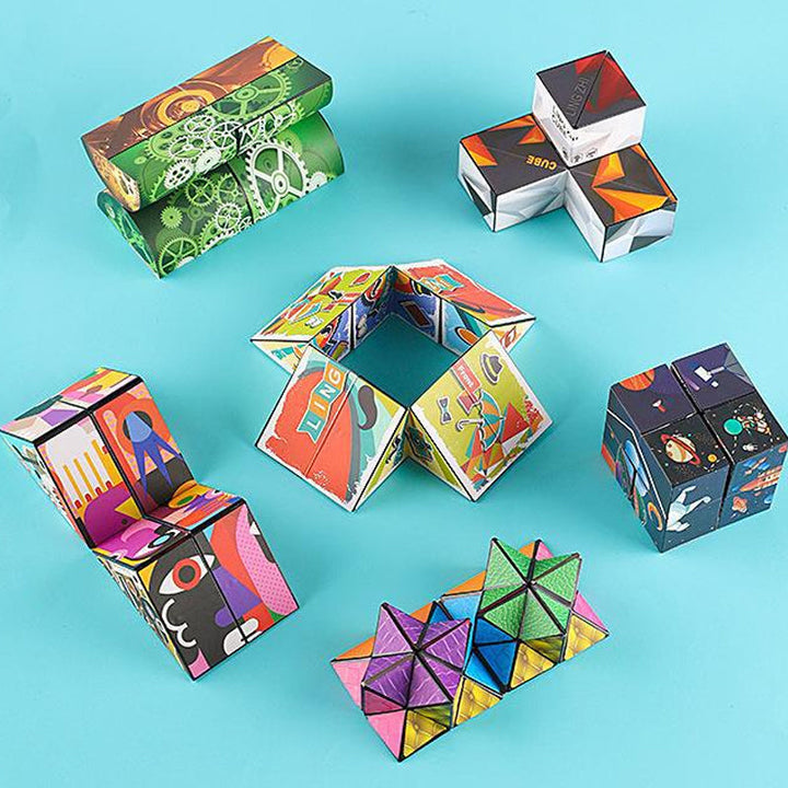 3D Magisk Kub med psykedeliska mönster i regnbågsfärger, perfekt för barn och vuxna, ger en sensorisk upplevelse.