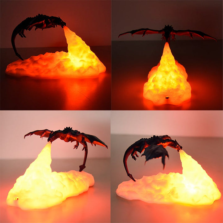"3D nattlampa drake eldandning dekorativ magisk lampa bord lampa LED varm sken mystisk atmosfär barnrum"