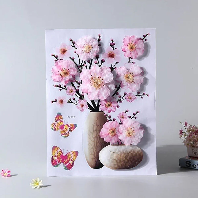 "3D vasklistermärke med realistiska blommor, perfekt för vägg, möbler och kylskåp, ger livlig inredningseffekt."