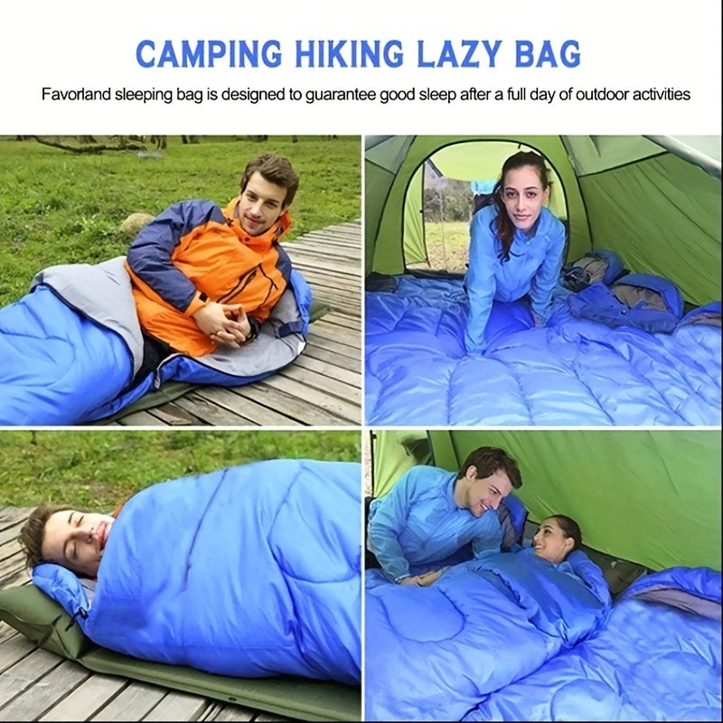 Varm sovsäck med huva för camping och friluftsliv, dragkedja detalj