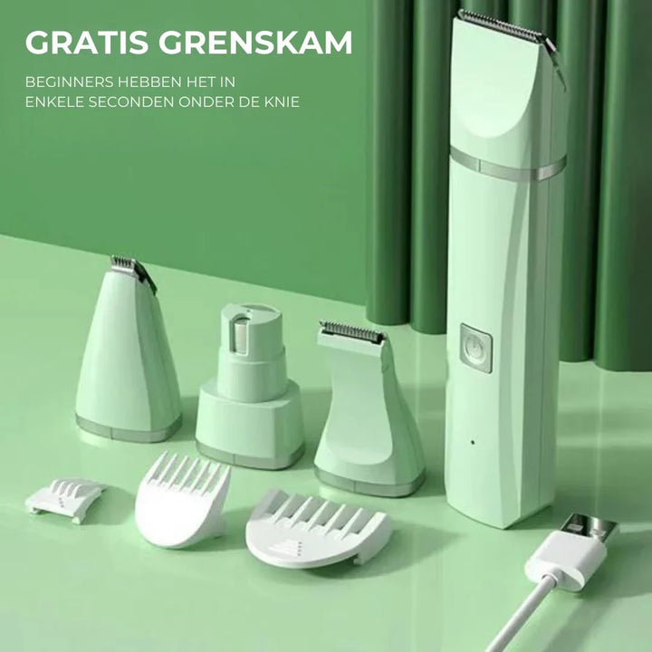 Skonsam djurtrimmer med rundade blad för att skydda huden. Idealisk för pälsvård och klovård, minskar irritation.
