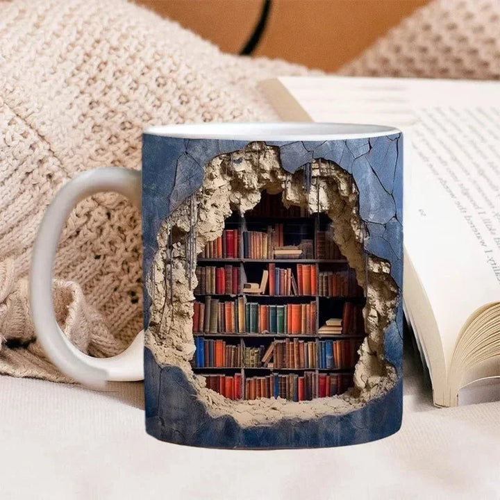 Unisex 3D bibliotek bokhylla mugg för kaffemugg och bokälskare i keramik