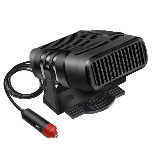 Svart 12V bilvärmare med cigarettändaranslutning och kabel