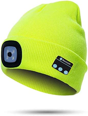 Neon-gul Bluetooth-mössa med inbyggd LED-belysning