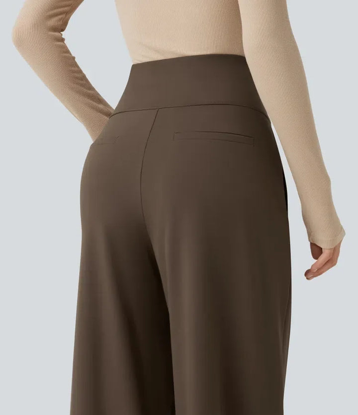 Eleganta dambyxor med vida ben och hög midja, profil