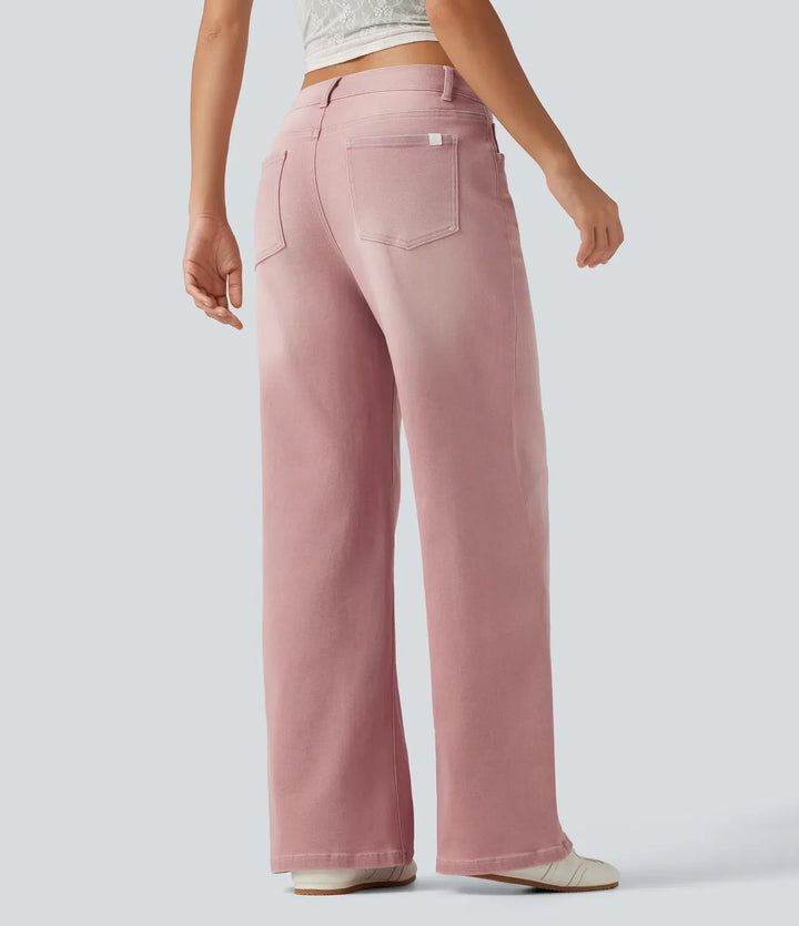 Färgstarka damjeans med vida ben och låg midja