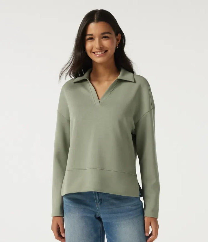 Dam sweatshirt med krage och lång ärm i bekväm vardagsstil