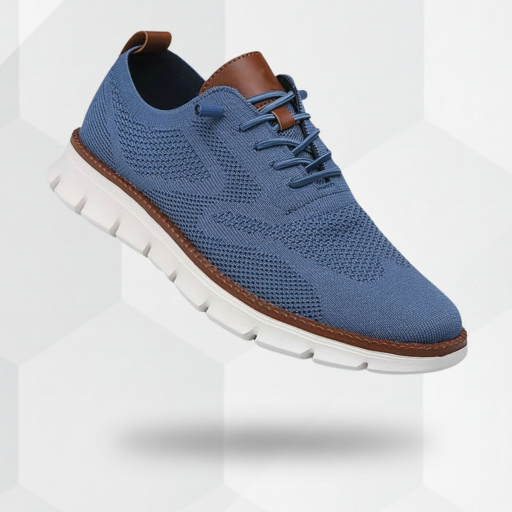 Blå Lucas ventilerande bekväma sneakers för herr i studioljus