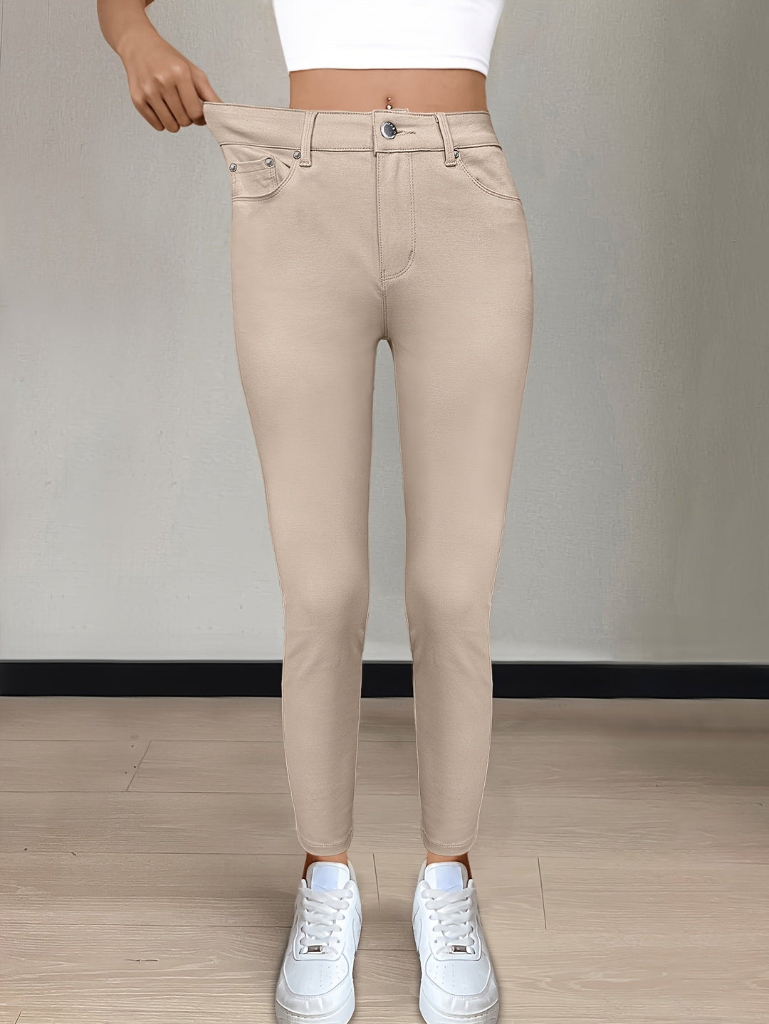 Vita högmidjade skinny jeans för dam framifrån