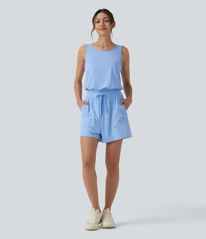 Blå sportig sommar playsuit för dam med rund halsringning och god passform