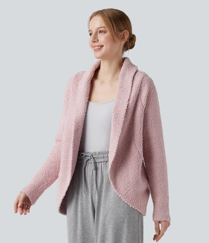 Stilren cardigan för dam med knytbälte och vida ärmar