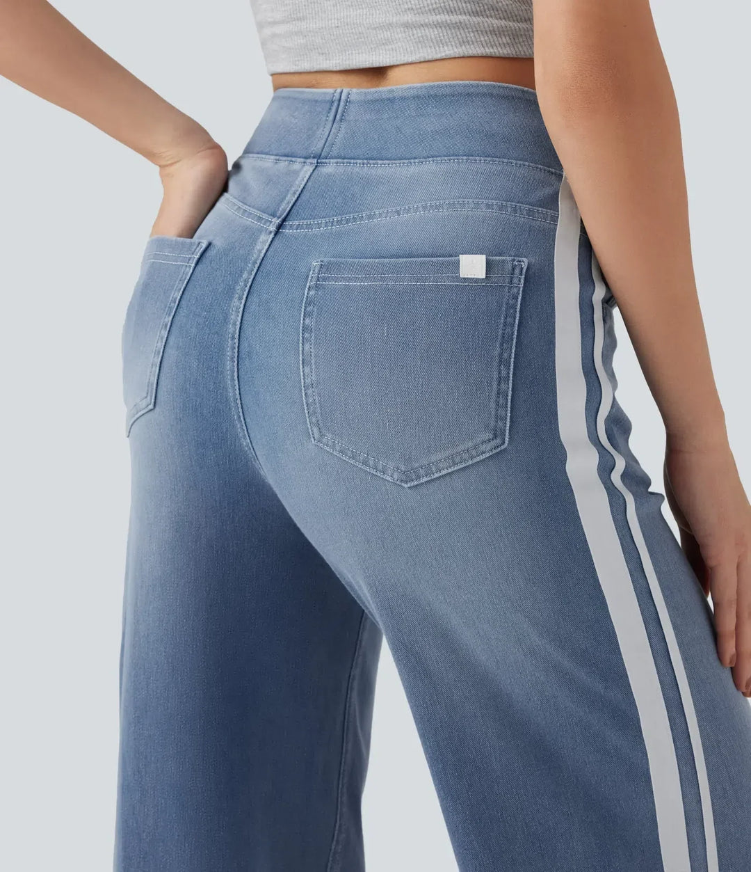Snygga stretchjeans för dam med hög midja och sidoremmar