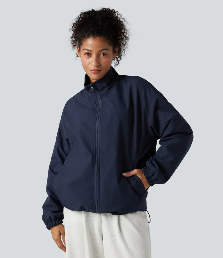 Vardagsmode damjacka vändbar design med fickdetaljer