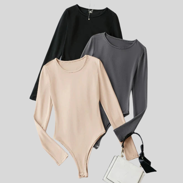 Vit långärmad dam bodysuit i 3-pack, slim fit basplagg