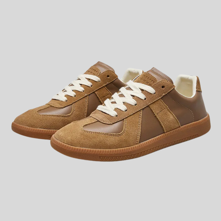 Bruna retro platåsneakers för herrar med vita skosnören