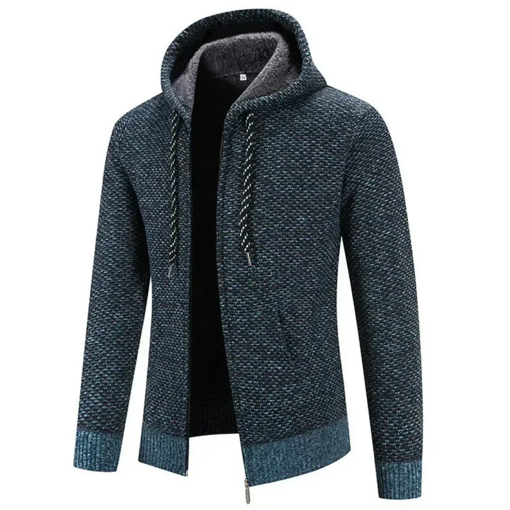 Blå hoodie för herr med dragkedja och struktur