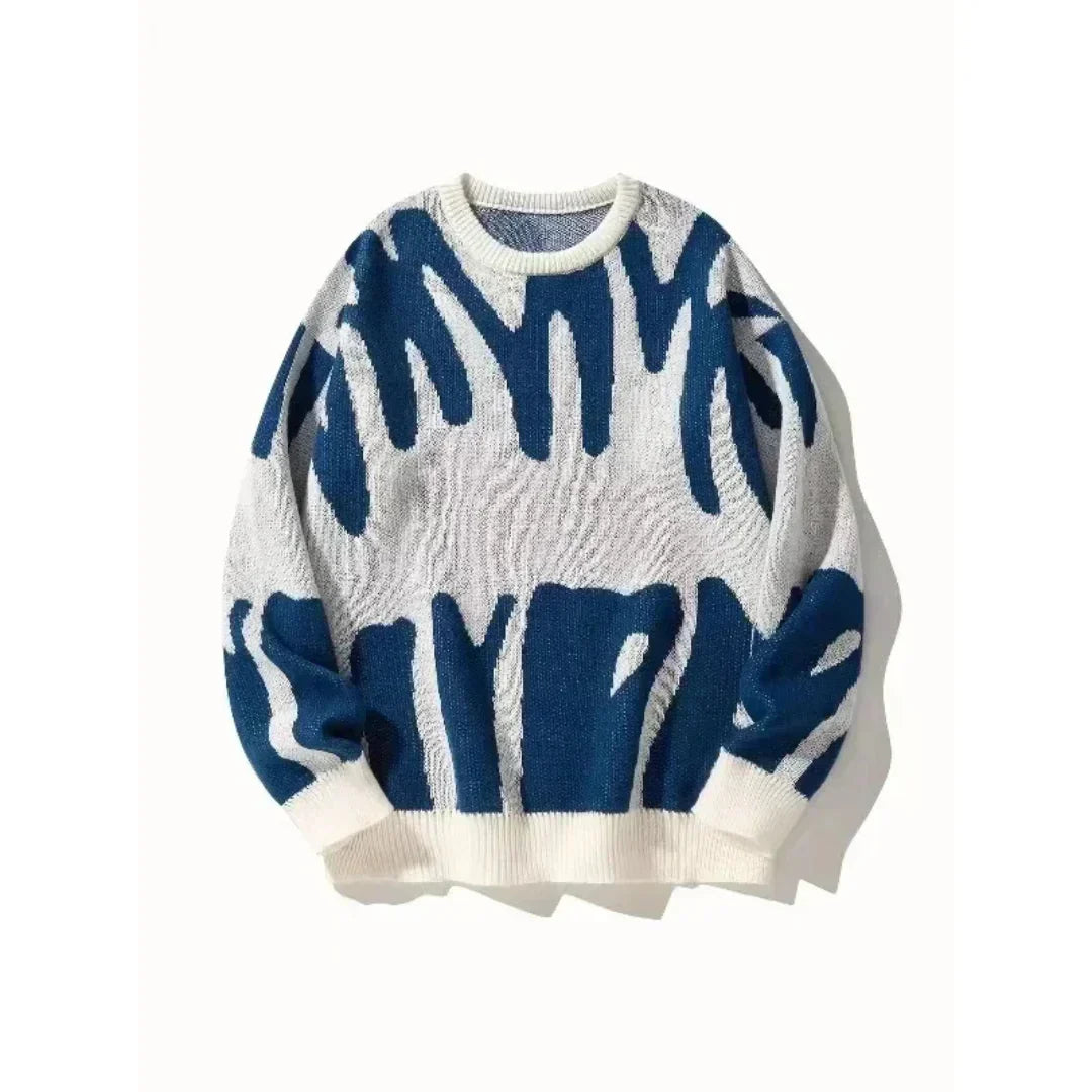 Mörkgrå stickad herrtröja med långärmad pullover-design för vardagsstil