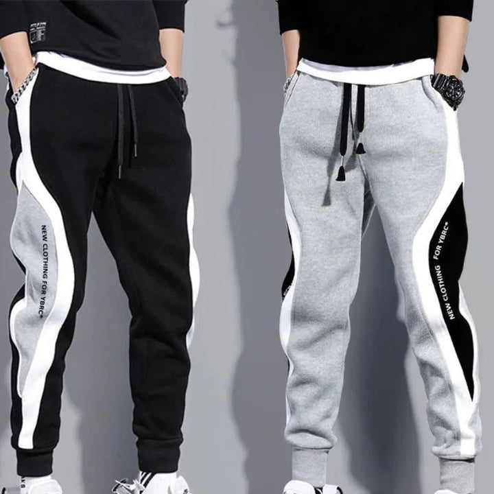 Svara och grå patchwork joggers för herrar med dragsko och streetwear-stil
