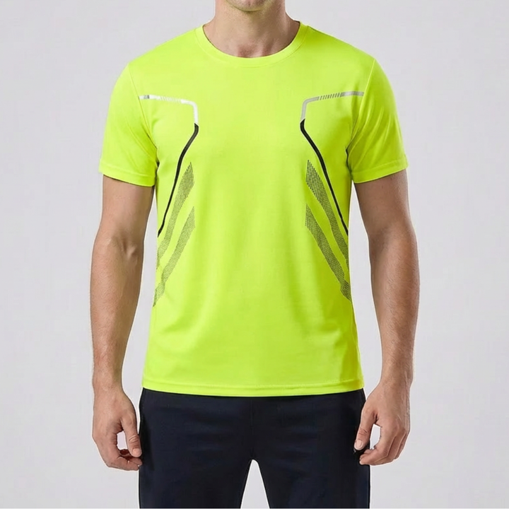 Svart andningsbar sport t-shirt med reflexdetaljer bakifrån