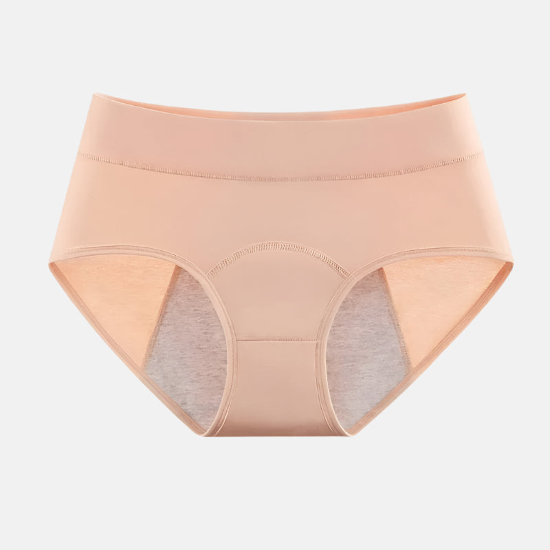 Beige läckagesäkra menstruationsunderkläder med synligt grenskydd