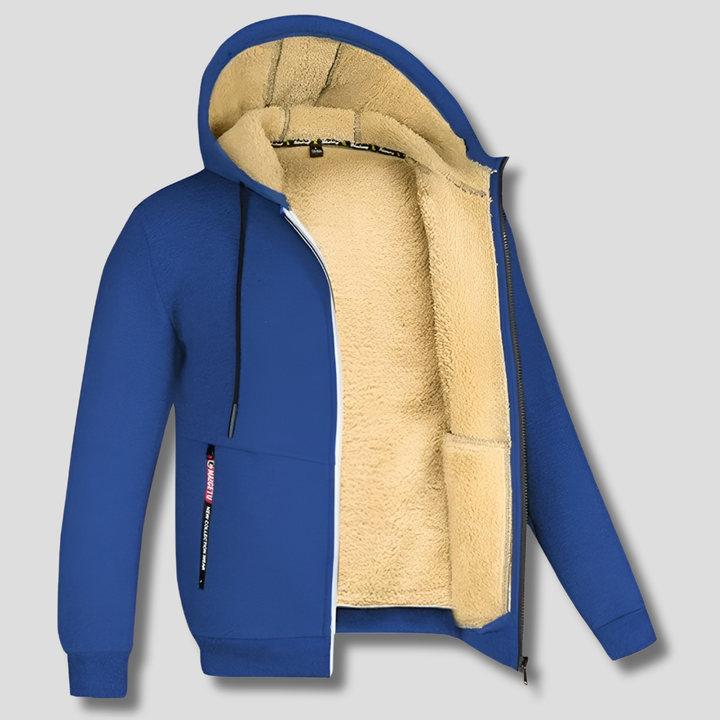 Grön herrtröja i mjuk fleece med hög krage och kvartsdragkedja