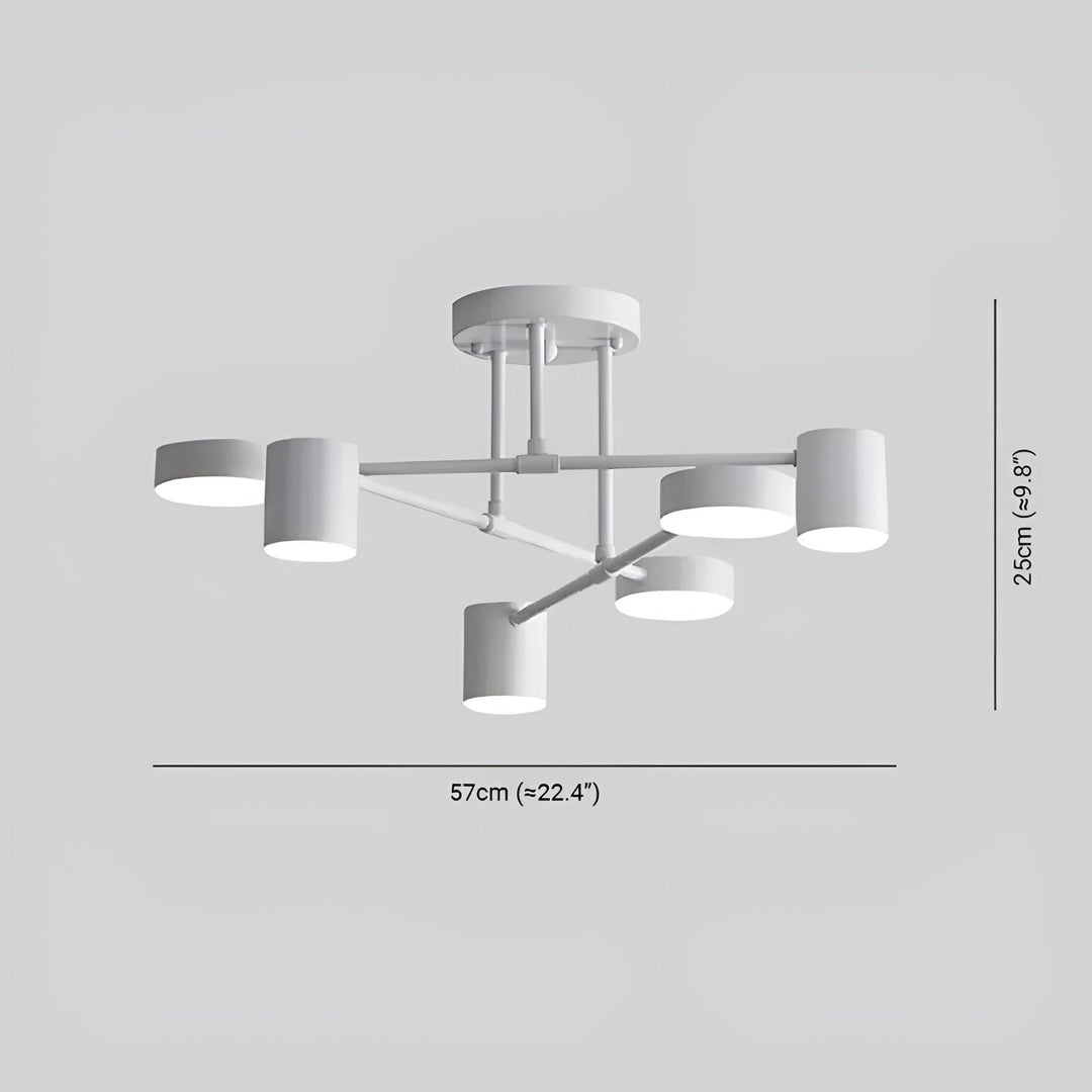 Modern LED-taklampa med sex armar i elegant design för vardagsrum