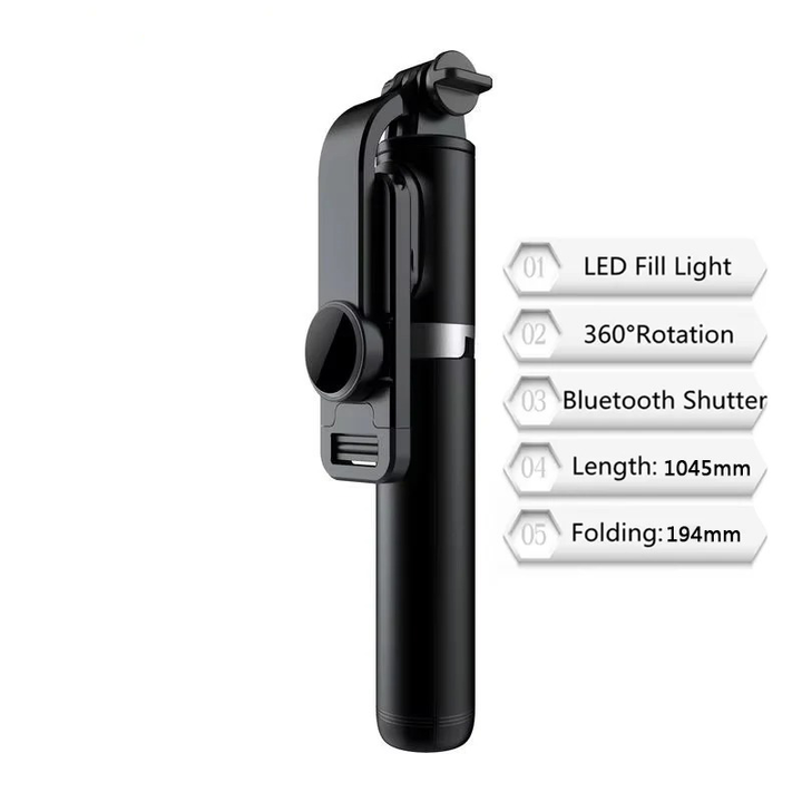 Universal selfie stick och stativ med bluetooth och integrerat LED-ljus för mobil