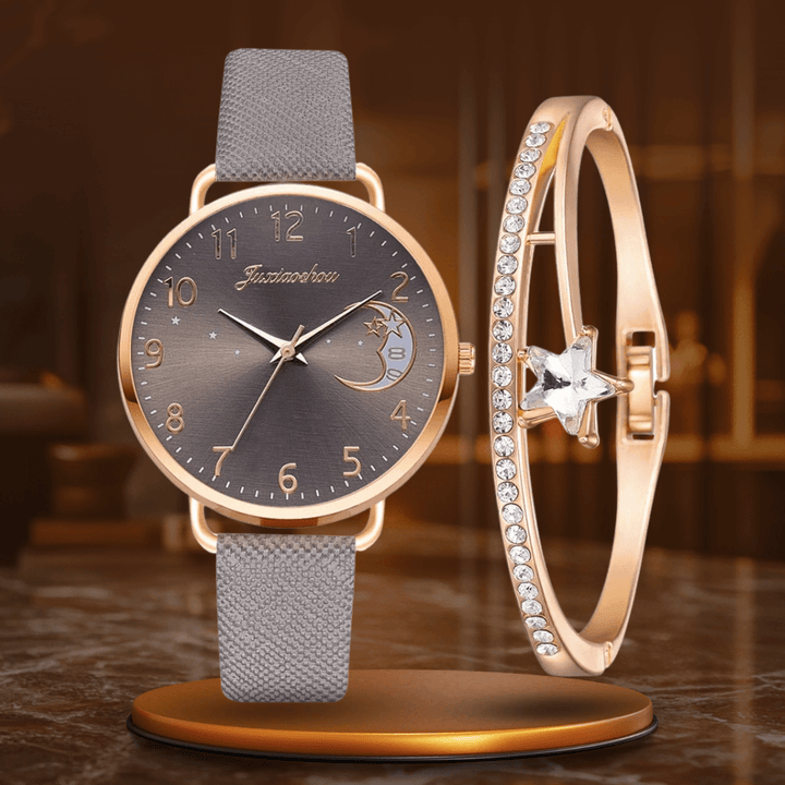 Elegant Moon Dial Watch & Bracelet Set