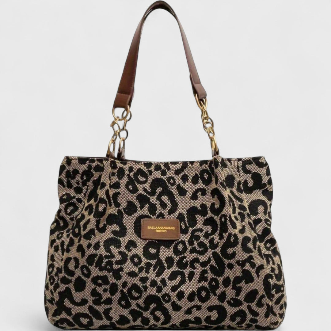 Damväska Leona med leopardmönster framifrån
