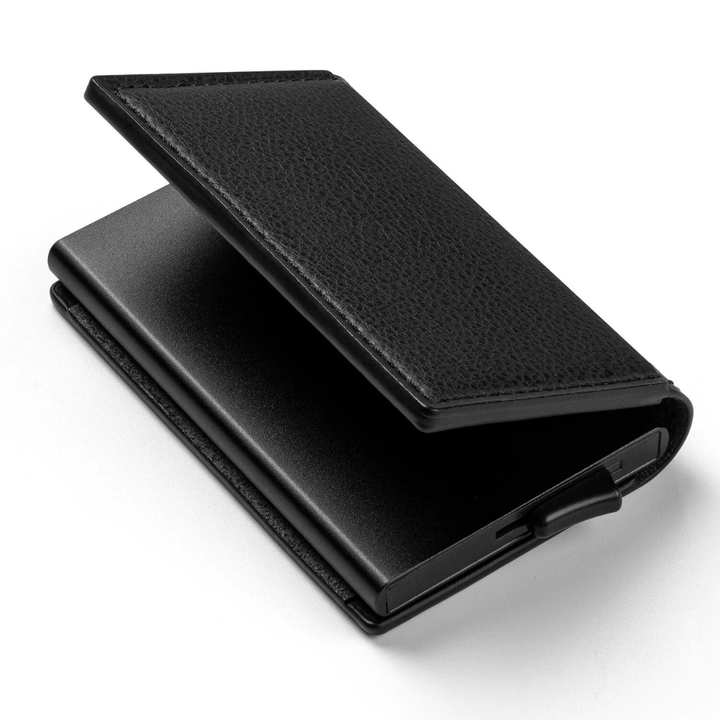 Elegant minimalistisk korthållare öppen med synliga kortfack