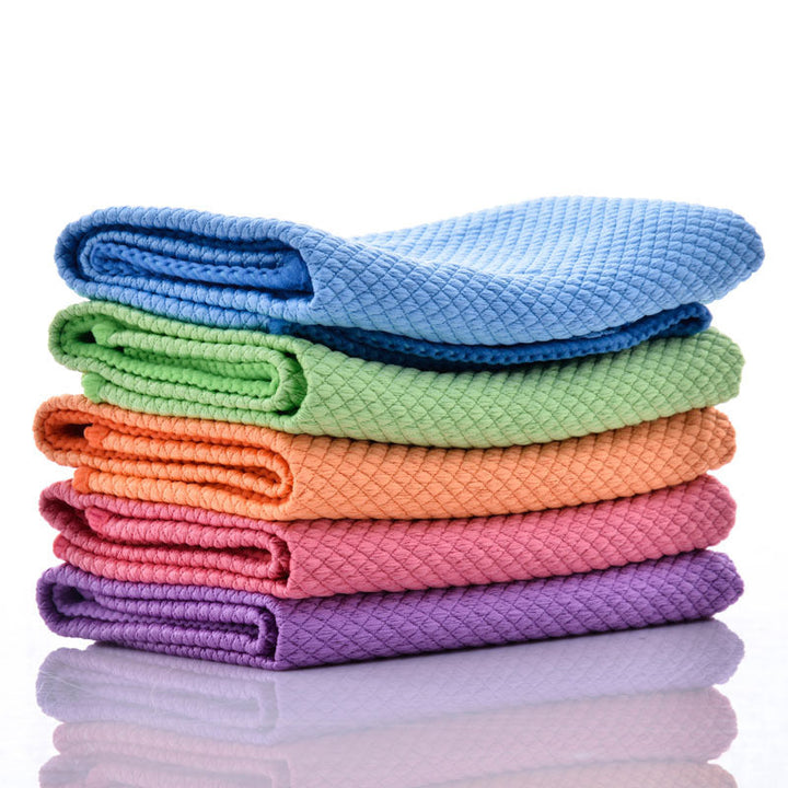5-pack mikrofiberrengöringsdukar i olika färger, 30x40 cm, stark vattenabsorption för skinande rena ytor i hemmet.