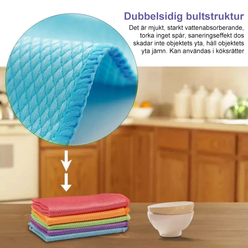 5-pack mikrofiberrengöringsdukar i olika färger, 30x40 cm, stark vattenabsorption för skinande rena ytor i hemmet.