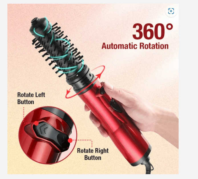 Närbild på handtaget med knappar för vänster- och högerrotation samt 360 graders symbol