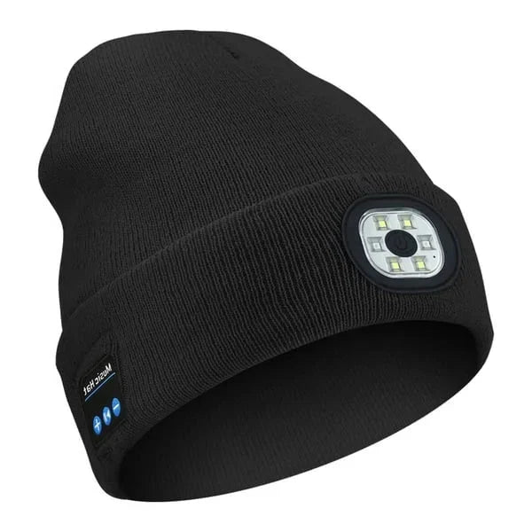 Svart 3-i-1 Bluetooth mössa med LED-lampa framtill