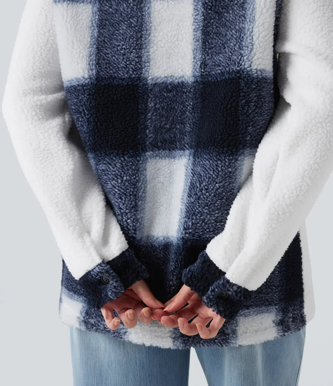 Varm vinterjacka i teddy material med mönster för dam
