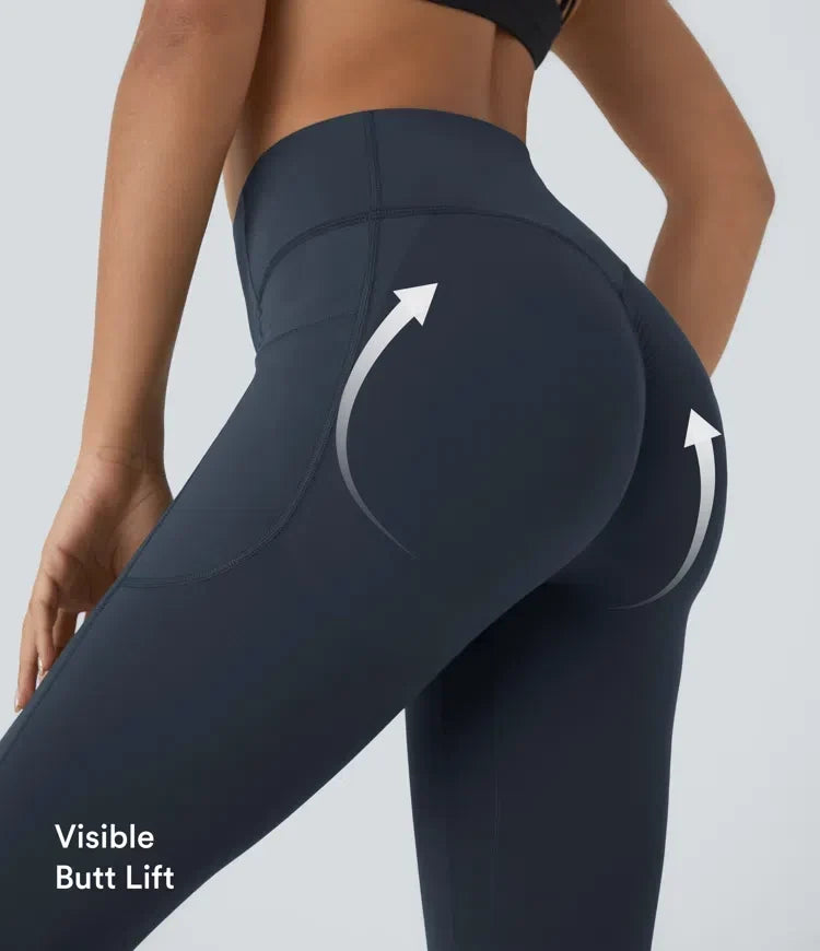 Gröna träningsleggings med hög midja och formande effekt bakifrån