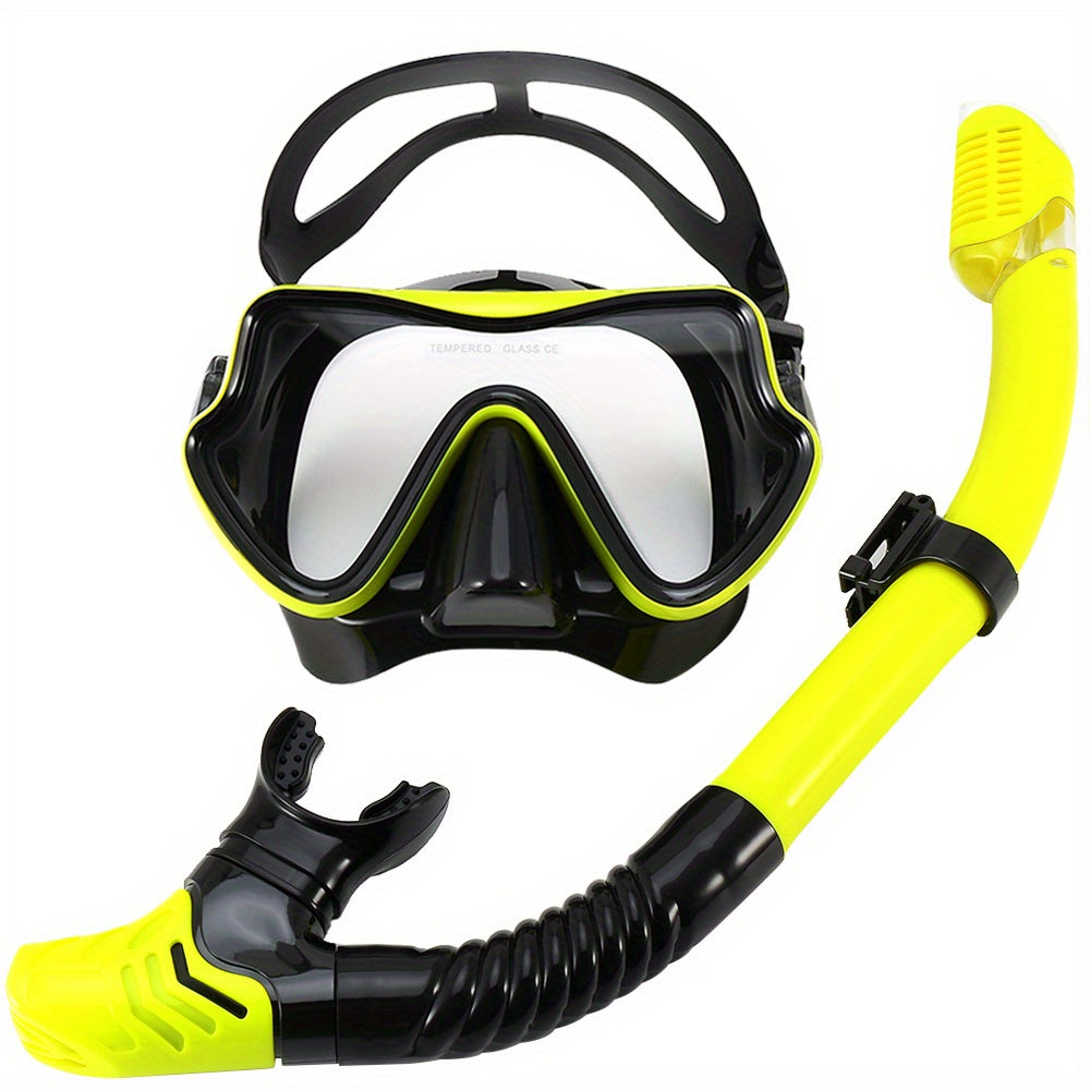 Blå snorkel med stänkskydd och ventilerande munstycke för simma