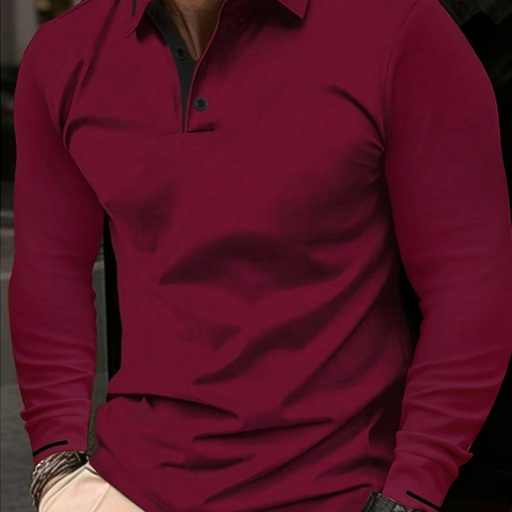 Dammig rosa långärmad polo för herrar, modern färgstark stil