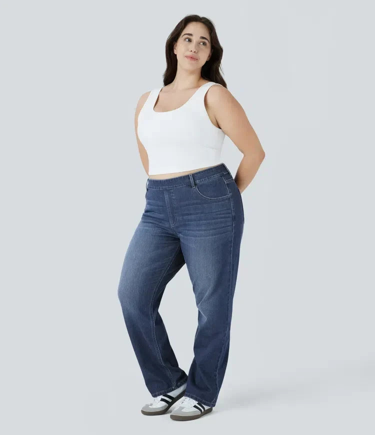 Högmidjade jeans i plusstorlek med raka ben för dam, framifrån